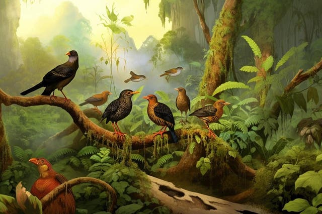 An AI-generated image of what the unknown extinct birds might have looked like (UKCEH/PA)
