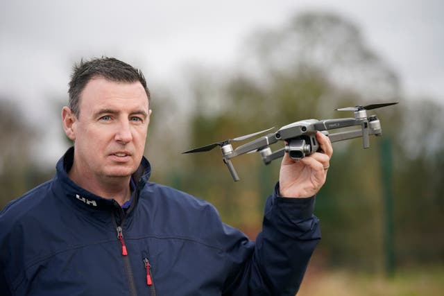 Fergal McCarthy pictured with a legacy Mavic 3 Drone (Niall Carson/PA)