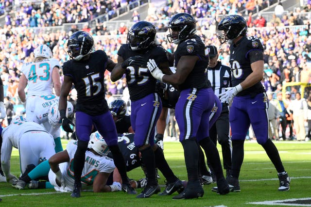 The Baltimore Ravens thrashed the Miami Dolphins to clinch top spot (Nick Wass/AP)