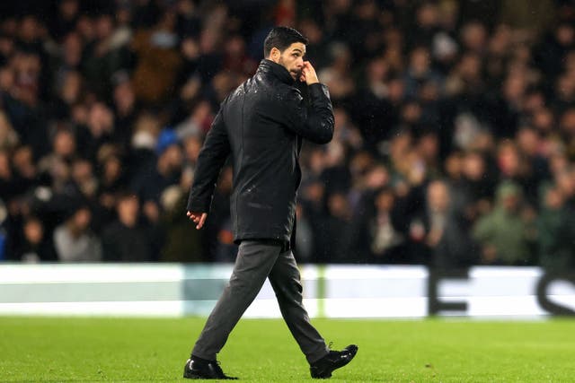 Arsenal manager Mikel Arteta reacts following the Premier League match at Craven Cottage, London. Picture date: Sunday December 31, 2023.