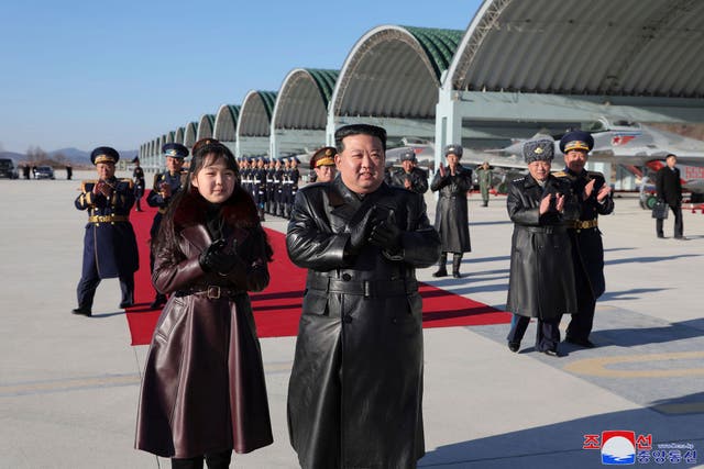 <p>North Korean leader Kim Jong-un and his daughter visit an air force command post to commemorate what the country calls the ‘Day of Airmen’ </p>