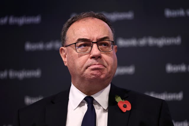 <p>Bank of England governor Andrew Bailey arrives at a press conference to explain the latest decision on rates </p>