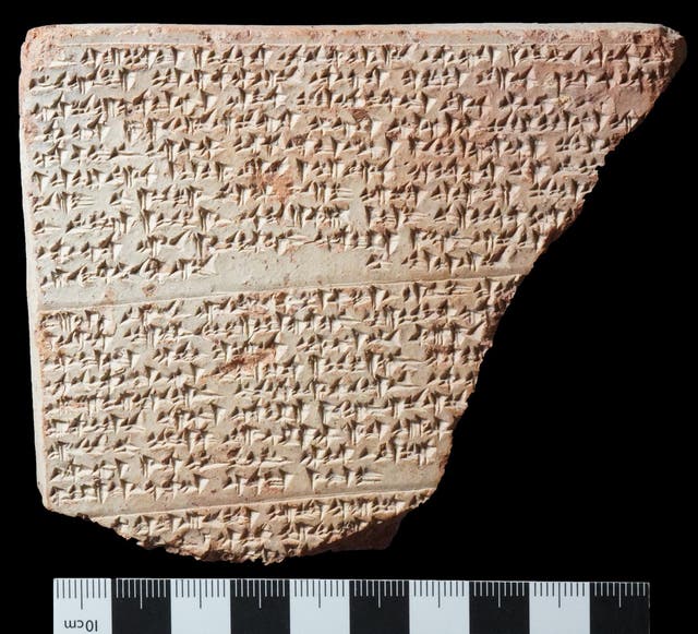 <p>Fragment of a Hittite ritual text in cuneiform script found at the Hittite capital, Hatussa/Bogazkoy</p>