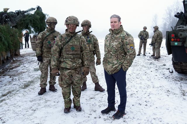 <p>Labour leader Keir Starmer during his visit to meet British troops at Tapa forward operating Nato base, near the Russian border in Estonia</p>