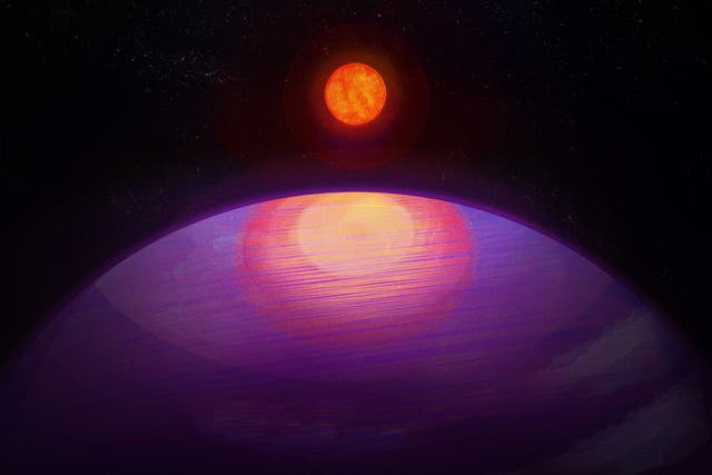 <p>Artistic rendering of the possible view from LHS 3154b towards its low mass host star. Given its large mass, LHS 3154b probably has a Neptune-like composition</p>