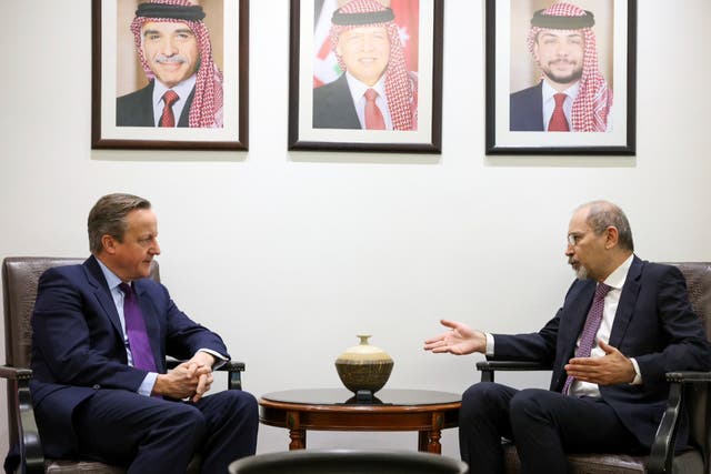 <p>David Cameron with Jordanian foreign minister Ayman Safadi</p>
