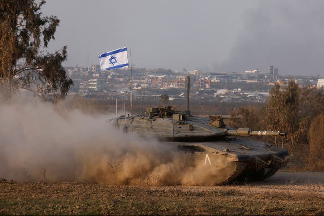 <p>An Israeli tank near the Israel-Gaza border</p>