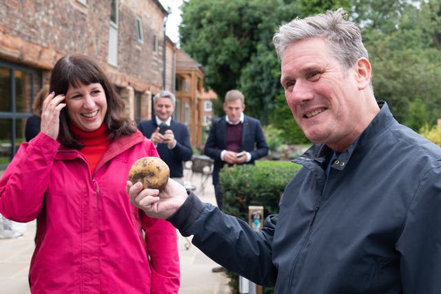 <p>Keir Starmer and shadow chancellor Rachel Reeves on visit to Manor Farm in Yorkshire</p>