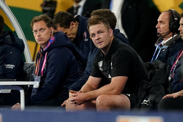 <p>New Zealand's Sam Cane after being show a red card in the World Cup final </p>