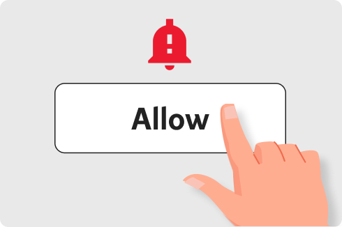 A finger pressing the 'Allow' button in the browser prompt