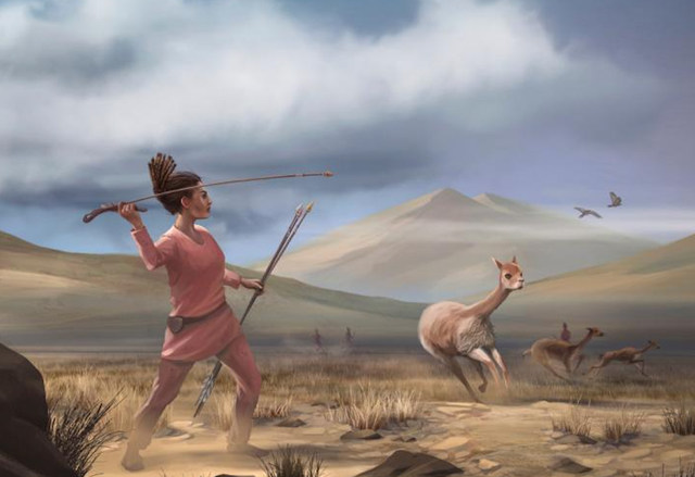 <p>Illustration of female hunter depicting hunters who may have appeared in the Andes 9,000 years ago</p>