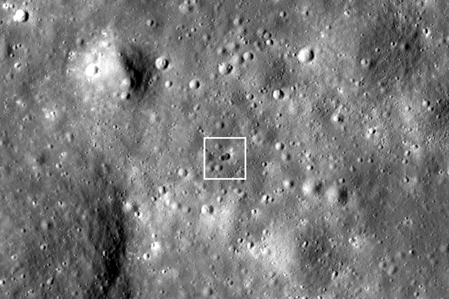 <p>Image centered on the rocket body impact double crater</p>